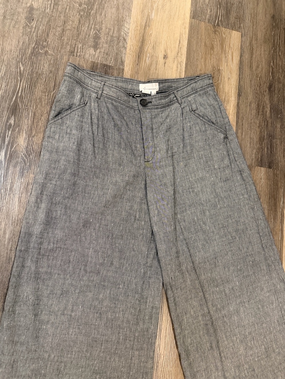 Anthropologie gray pleated linen blend wide leg pants size 14 - Picture 3 of 7
